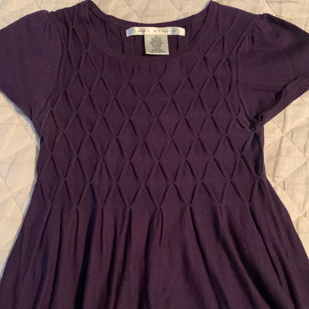 Max Studio purple knit dress with smocking detail